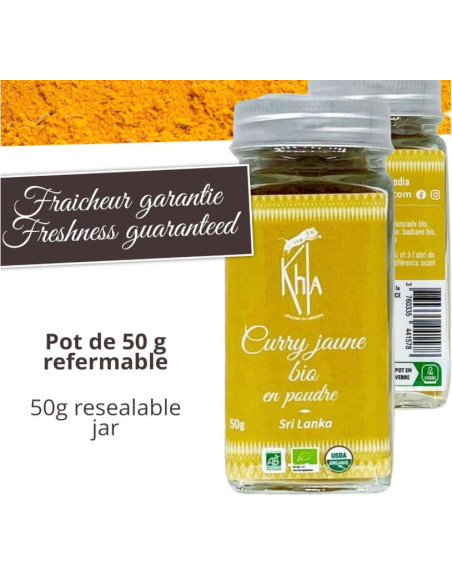 Curry jaune - Biologique - en poudre - 50g - Pot- KHLA Curry jaune - Biologique - en poudre - 50g - Pot- KHLA