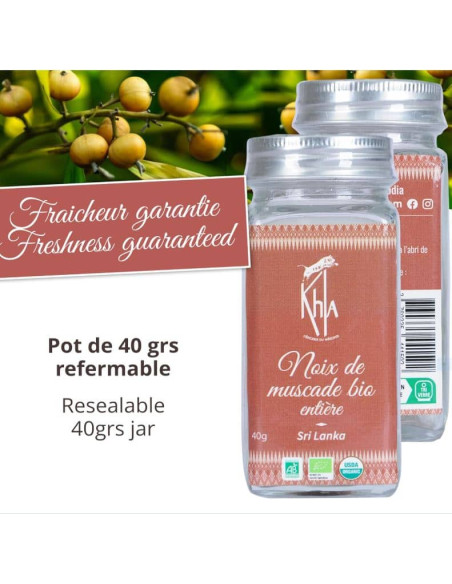 Noix de muscade - Biologique - entière - 40g - Pot- KHLA