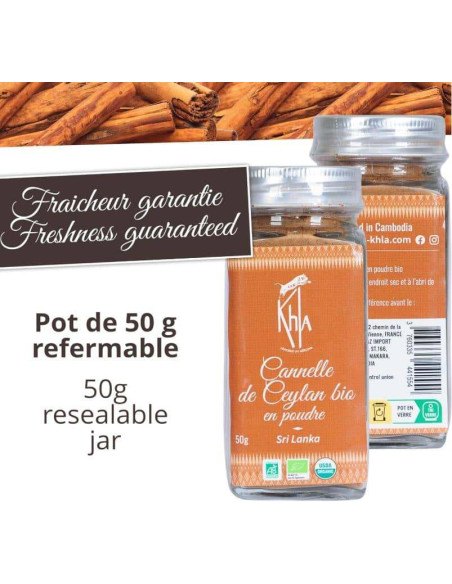 Cannelle de Ceylan - Biologique - en poudre - 50g - Pot- KHLA