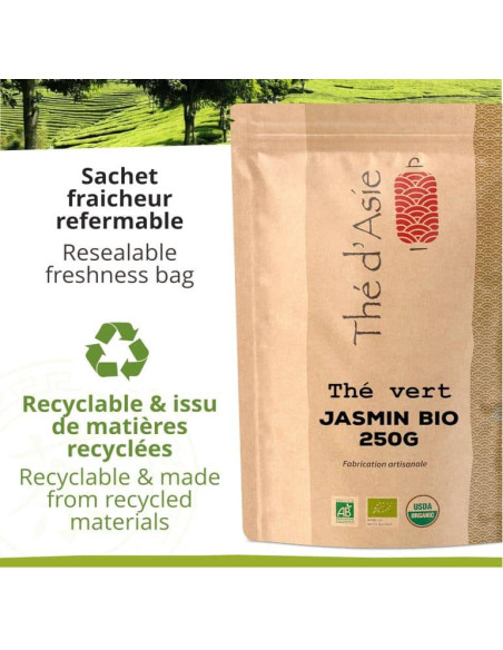 Thé vert - Jasmin - Biologique - en vrac - 250g- THÉ D'ASIE Thé vert - Jasmin - Biologique - en vrac - 250g- THÉ D'ASIE