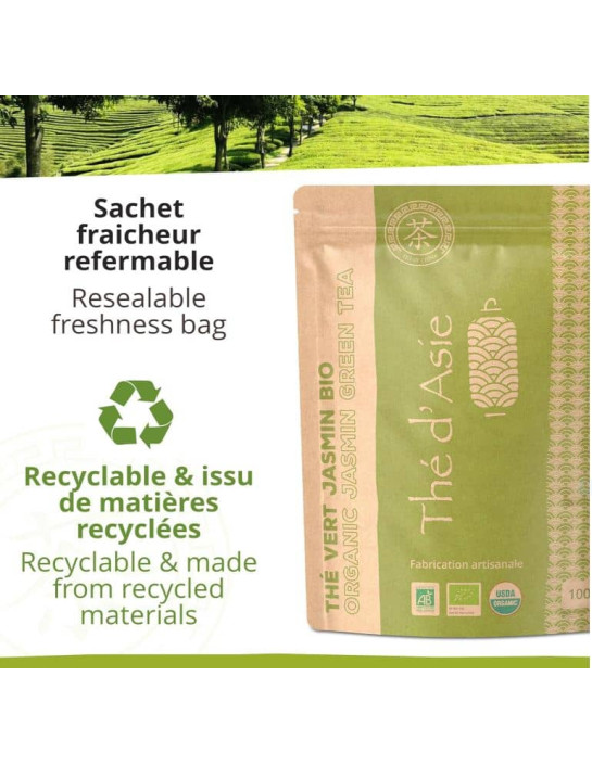 Thé vert - Jasmin - Biologique - en vrac - 100g- THÉ D'ASIE