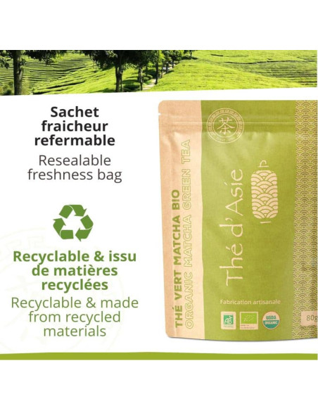 Thé vert - Matcha - Biologique - en vrac - 80g- THÉ D'ASIE